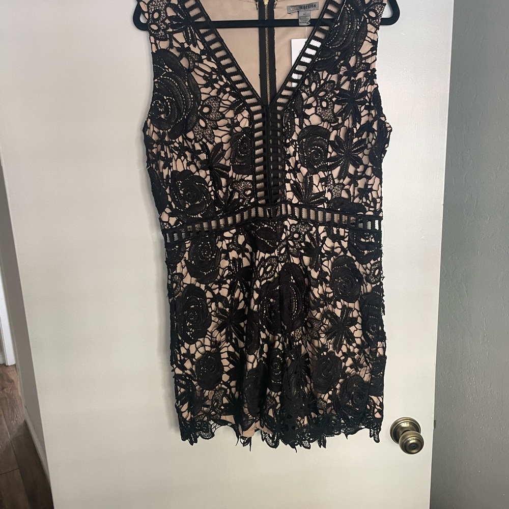 Love By Design Black Tan Sheath Jumpsuit V-neck Sleeveless